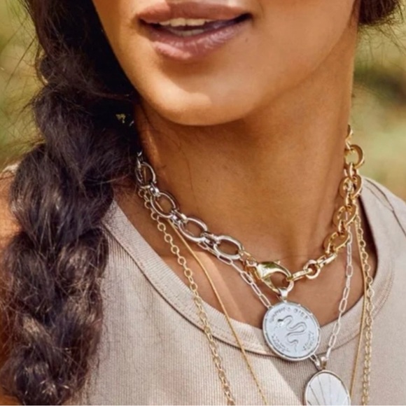 Jane Win RARE Two Tone Chunky Link Chain Necklace - Picture 3 of 7